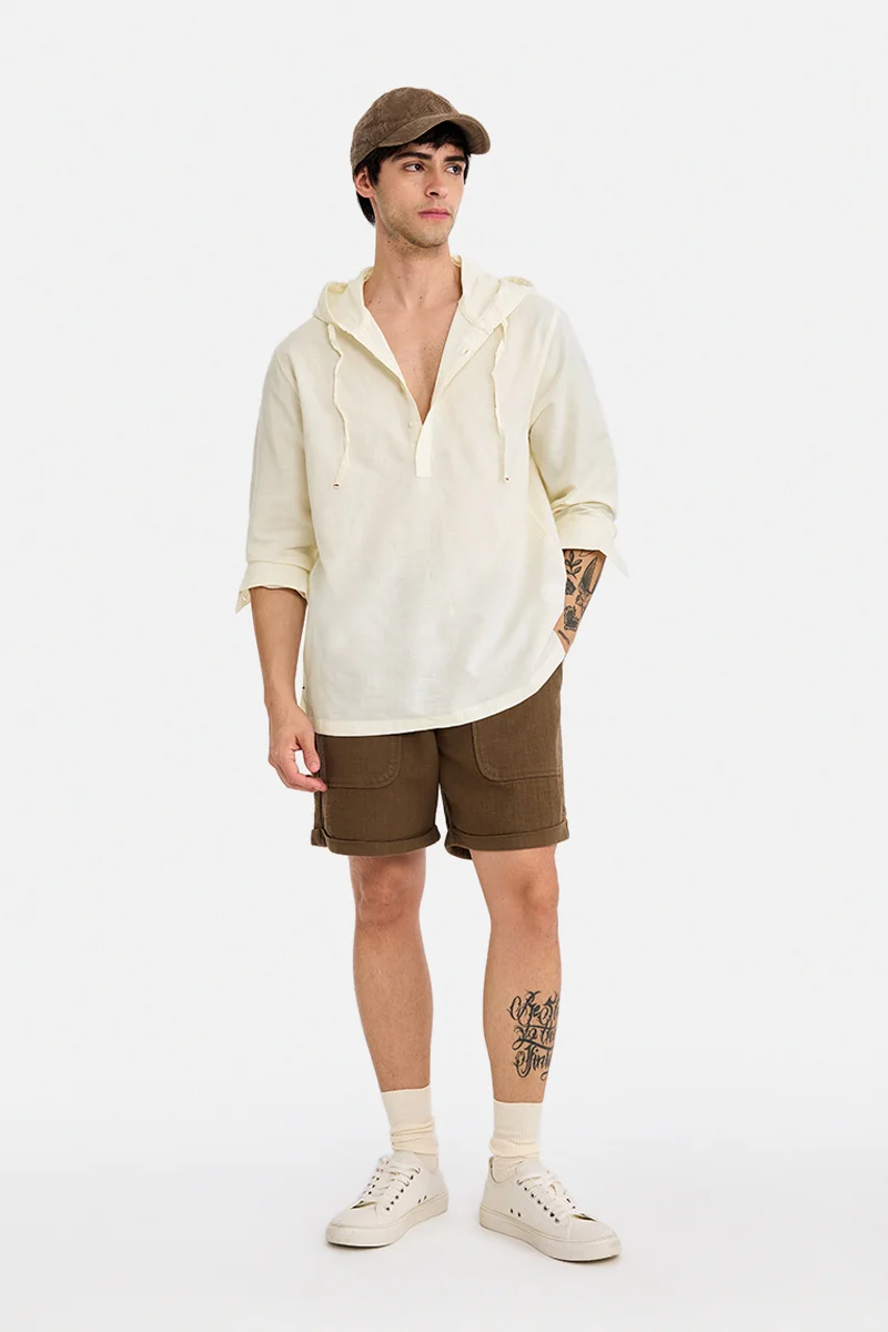 SNITCH Off-White Solid Long Sleeve Regular Fit Shirt