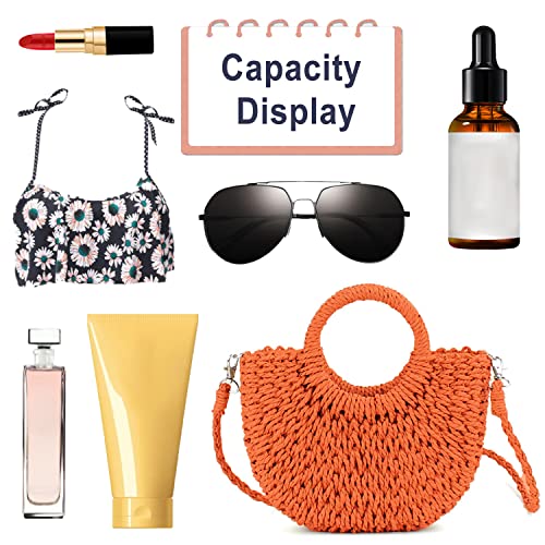 QTKJ Mini Semi-circle Rattan Straw Handbag, Women's Summer Retro Straw Tote Shoulder Crossbody Round Handle Beach Bag (Orange) - Image 5