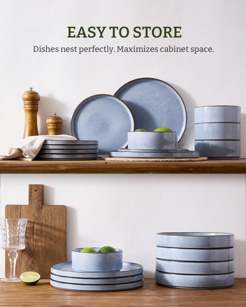 Famiware Annecy Plates and Bowls Sets, 12 Pieces Dinnerware Sets, Microwave and Dishwasher Safe Dishes Set for 4, Chip and Scratch Resistant, Reactive Blue - Image 5