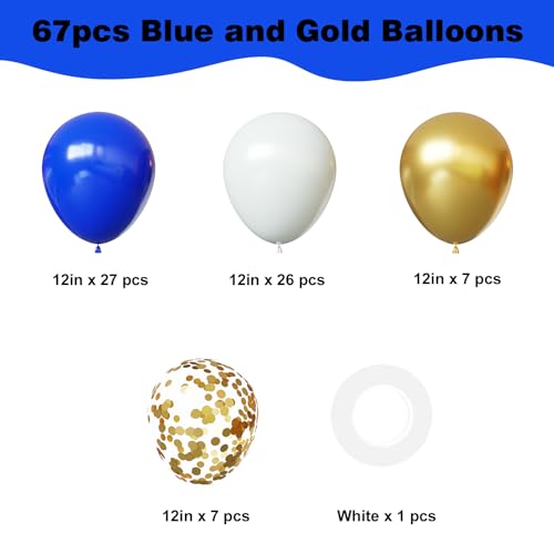 YMSZ Blue and Gold Balloons Set 67pcs 12 Inch Royal Blue Gold White Balloons for Birthday Graduation Baby Shower Decorations - Image 5