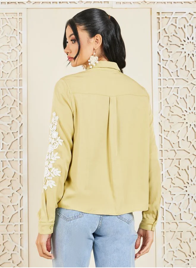 ستايلي Oversized Embroidered Sleeves Shirt