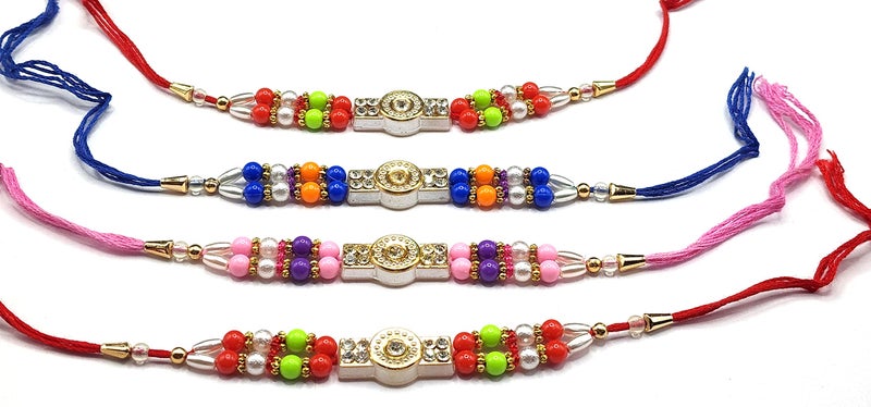 Topfinder TopFinder® Four Different Piece Design Special Latest Traditional Silver Rakhi Raksha Bandhan Festival Collection Fancy Bracelet Best Thread Stylish Unique color Raakhi Gift for Brother Pack of 4 - Image 1