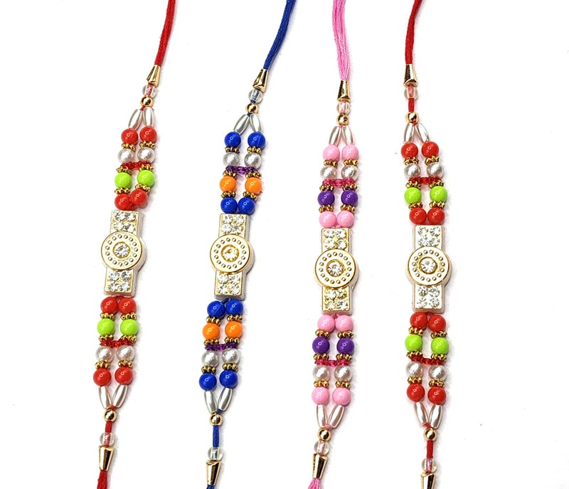 Topfinder TopFinder® Four Different Piece Design Special Latest Traditional Silver Rakhi Raksha Bandhan Festival Collection Fancy Bracelet Best Thread Stylish Unique color Raakhi Gift for Brother Pack of 4 - Image 2