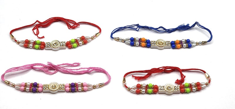 Topfinder TopFinder® Four Different Piece Design Special Latest Traditional Silver Rakhi Raksha Bandhan Festival Collection Fancy Bracelet Best Thread Stylish Unique color Raakhi Gift for Brother Pack of 4 - Image 3