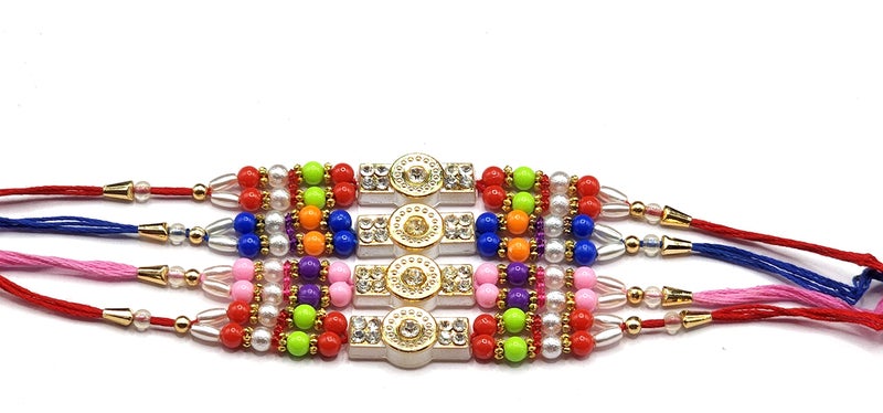 Topfinder TopFinder® Four Different Piece Design Special Latest Traditional Silver Rakhi Raksha Bandhan Festival Collection Fancy Bracelet Best Thread Stylish Unique color Raakhi Gift for Brother Pack of 4 - Image 4