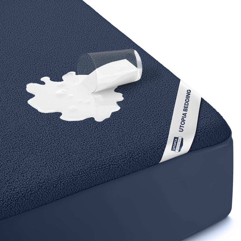 Utopia Bedding Queen Size Mattress Protector Waterproof, Premium 200 GSM Terry Mattress Cover, Soft & Breathable Bed Cover, Fitted Sheet Style Stretchable Deep Pockets 17" by Utopia Bedding (Navy Blue) - Image 1