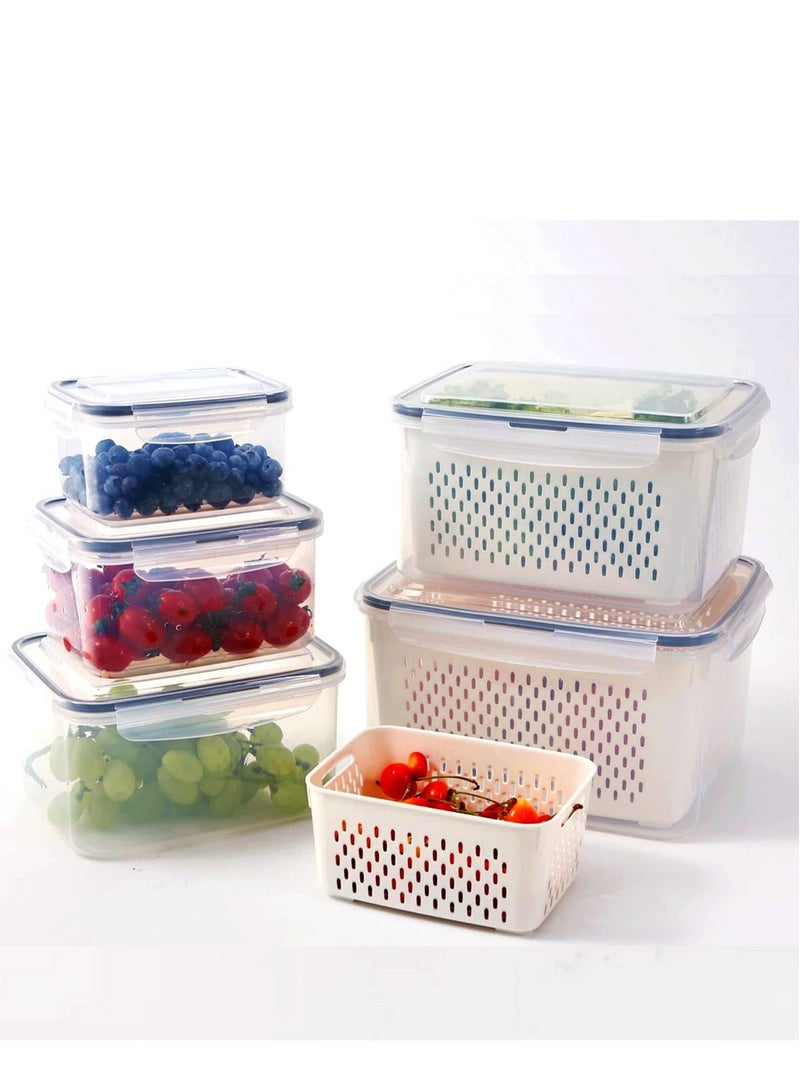 SYOSI 5 PCS Large Fruit Containers for Fridge - Leakproof Food Storage Containers with Removable Colander - Dishwasher & microwave safe Produce Containers Keep Fruits, Vegetables, Berry, Meat Fresh longer - Image 1