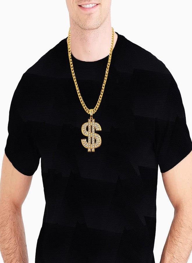 Huture 2 Pcs Hip Hop Costume Kit, Dollar Sign Necklace and Ring, 80s 90s Rapper Punk Gold Chain Gold Plated Chain Dollar Necklace for Men Woman punk Carnival Party - Image 5