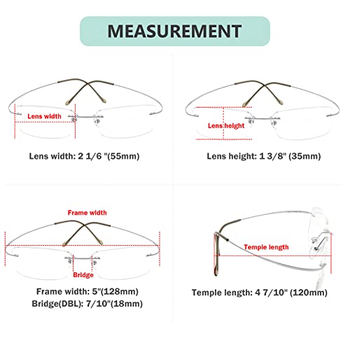 Eyekepper Titanium Rimless Reading Glasses Readers Men Women Silver +0.0 - Image 3