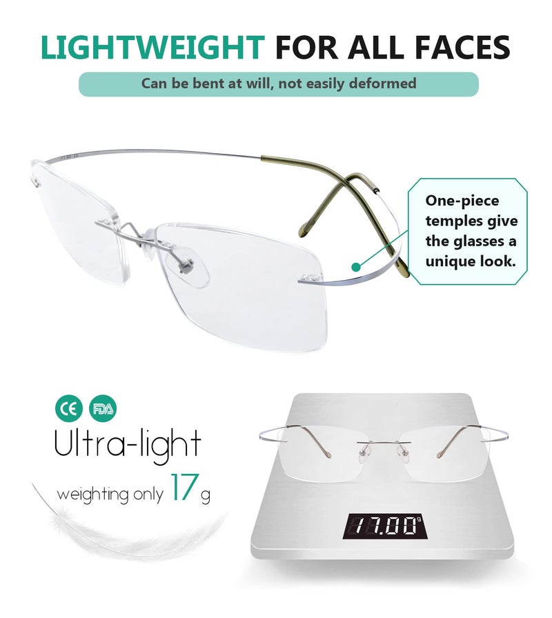 Eyekepper Titanium Rimless Reading Glasses Readers Men Women Silver +0.0 - Image 5