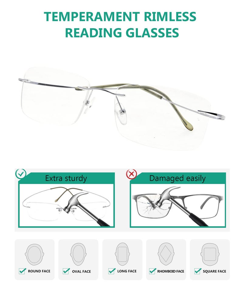 Eyekepper Titanium Rimless Reading Glasses Readers Men Women Silver +0.0 - Image 4