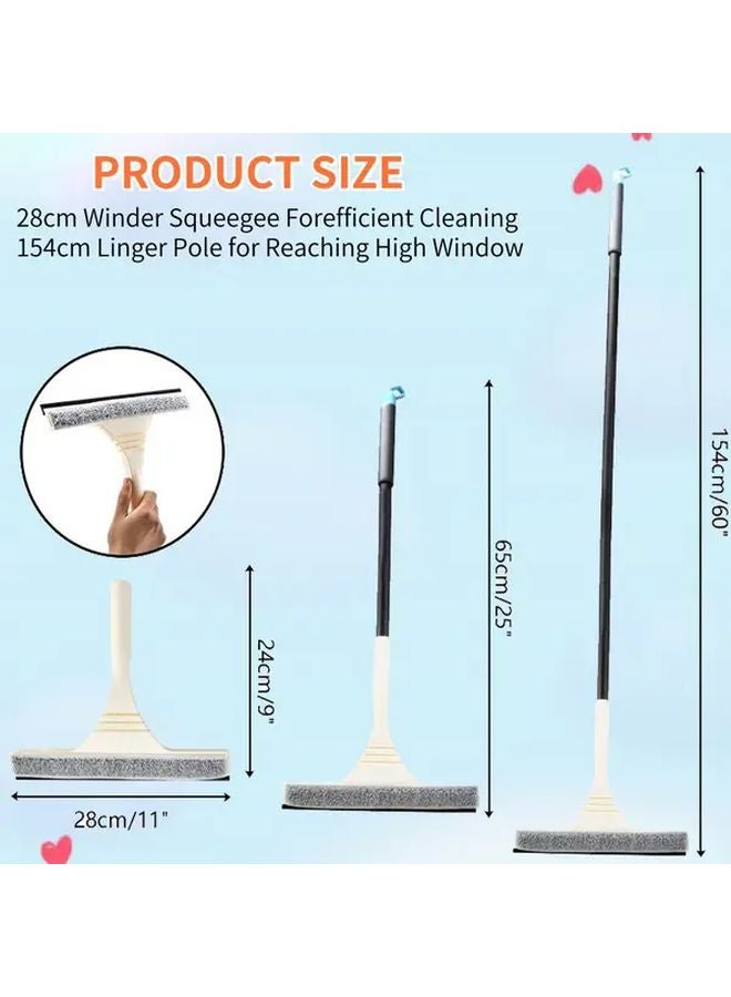 White 2 In 1 Window Squeegee Cleaner With Telescopic Pole And Brush Attachments - Image 4