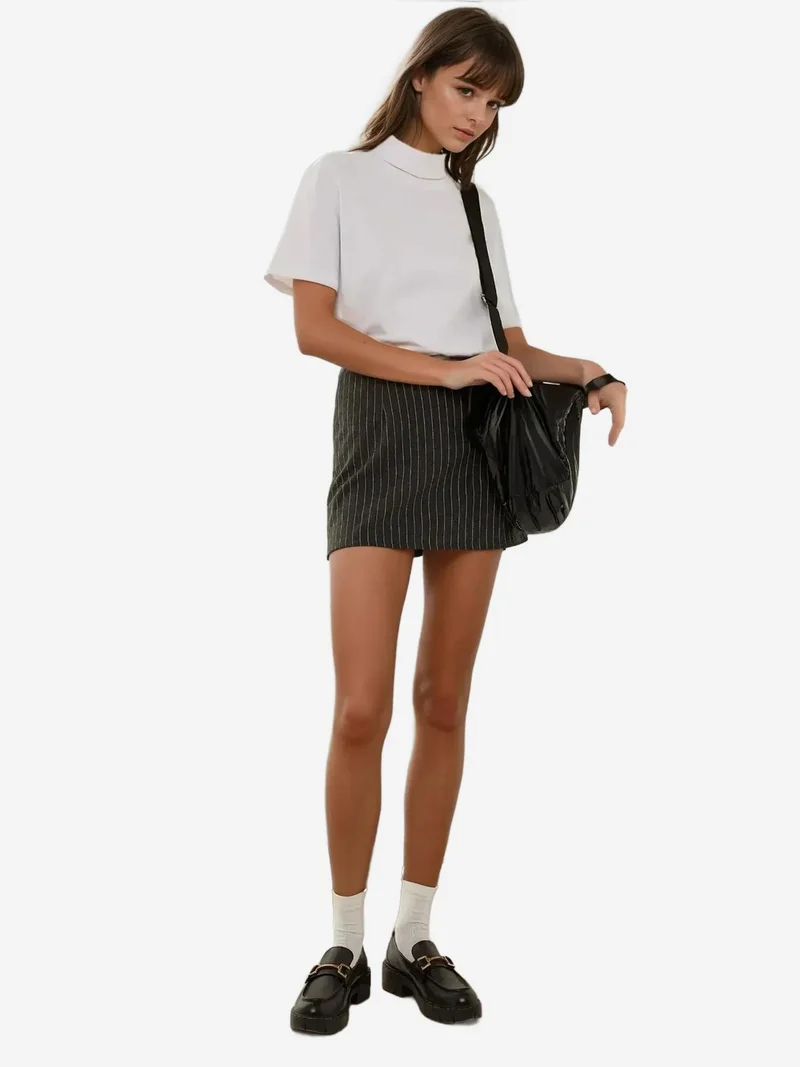 Hiccup Grey Striped Mini Skirt for Women | Best Price UAE