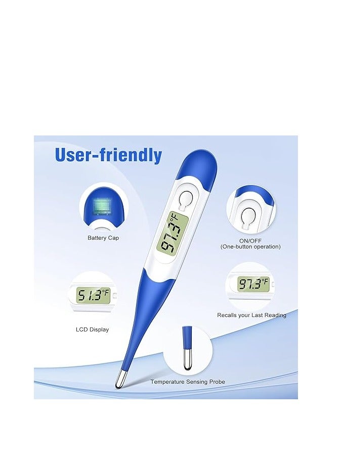 Waterproof Electronic Thermometer Soft Head Digital Smart Thermometer Thermometer, Oral Thermometer For Adults And Children, 60 Second Fever Electronic Thermometer (Blue) - Image 4