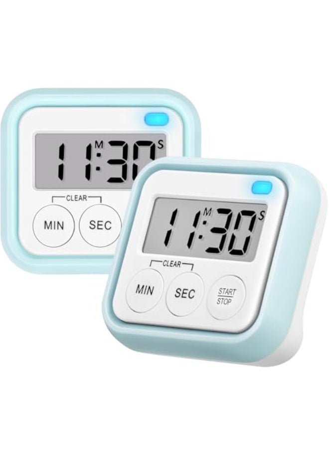مؤقت، مؤقتات المطبخ للطهي، مؤقت الفصل الدراسي للأطفال والمعلمين، مؤقتات رقمية مغناطيسية، عبوة من قطعتين، أزرق - Image 1