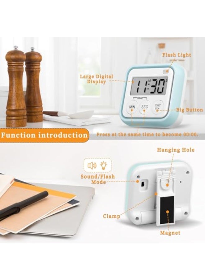 مؤقت، مؤقتات المطبخ للطهي، مؤقت الفصل الدراسي للأطفال والمعلمين، مؤقتات رقمية مغناطيسية، عبوة من قطعتين، أزرق - Image 2