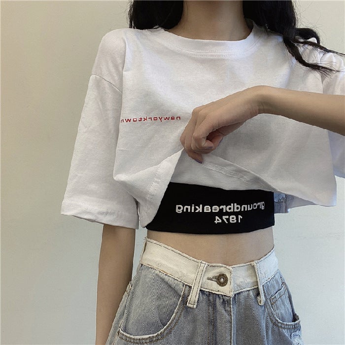 Jazz Dance Top  Vest Set, White Cropped Loose Tee for Women White T-shirt + vest [two pieces]