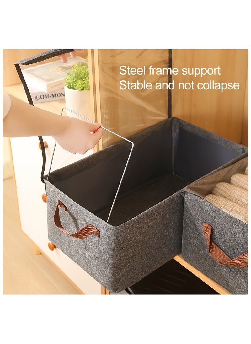 Cozy Nest - Wardrobe Organizer with Metal Frame & Lid Set of 2 – Cationic Fabric Storage Basket for Clothes Durable Storage Box with Handles Ideal for Organizing Pants Jeans Sweaters (Extra Large_Grey) - Image 1