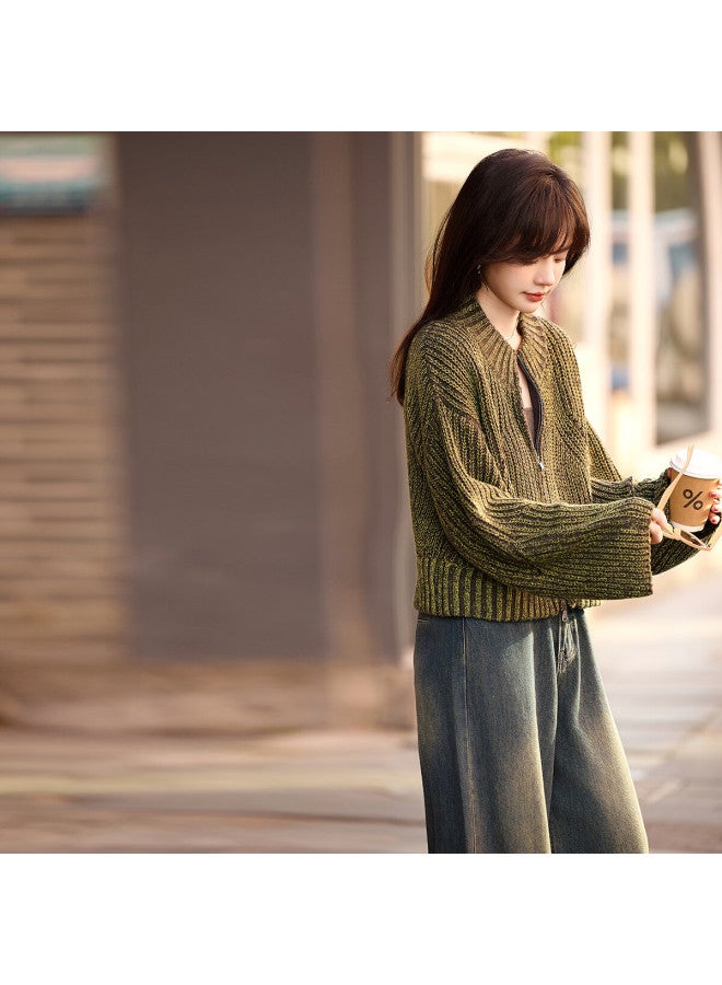 Mt "brightening" Winter Heavy Duty Design Chunky Knit Cardigan Short Jacket - Image 5