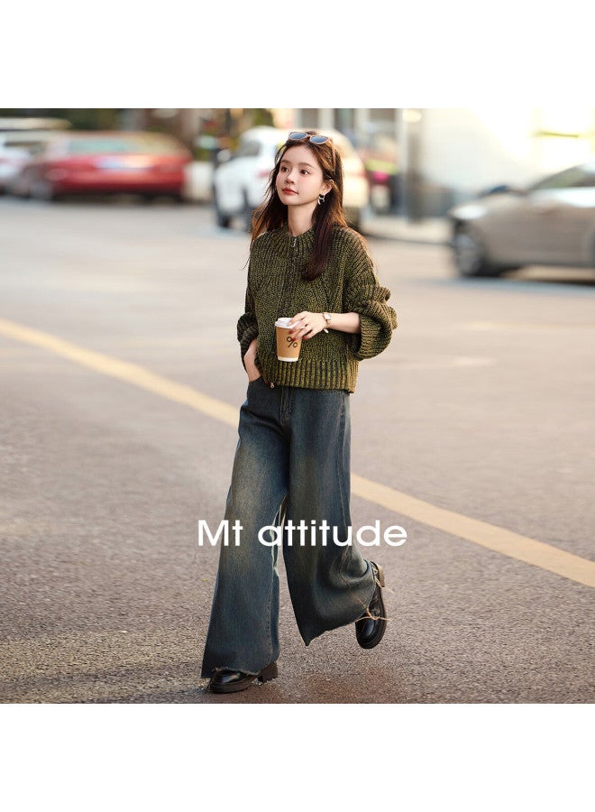 Mt "brightening" Winter Heavy Duty Design Chunky Knit Cardigan Short Jacket - Image 2