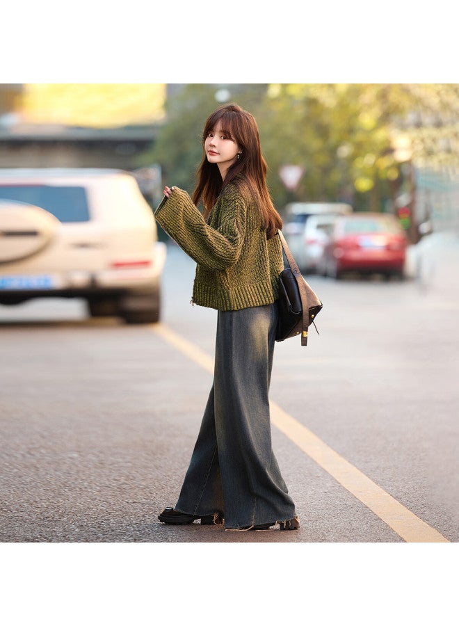 Mt "brightening" Winter Heavy Duty Design Chunky Knit Cardigan Short Jacket - Image 3
