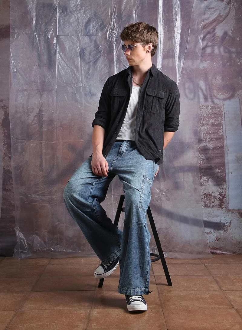 Hubberholme Men Comfort Relaxed Fit Spread Collar Wrinkle Free Textured Casual Shirt