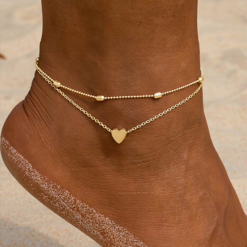 Thick Coated Layered Heart Anklets for Women Scratch Resistant Long Lasting Ankle Bracelet - Image 3