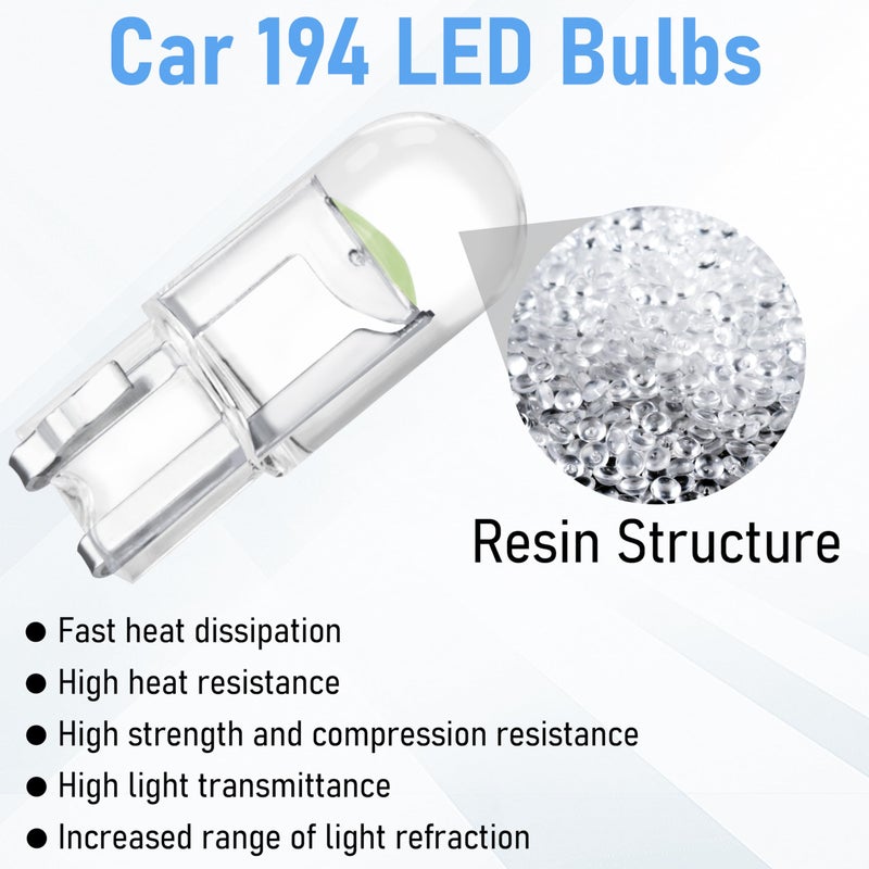 ecocstm 30 PCS Car 194 LED Bulbs, 168 2825 W5W T10 Wedge COB LED Replacement Bulb, 6000K License Plate Light Bulb, Error Free Interior Bulb for Dashboard Light, Dome Lights,License Plate Lights (Ice Blue) - Image 4