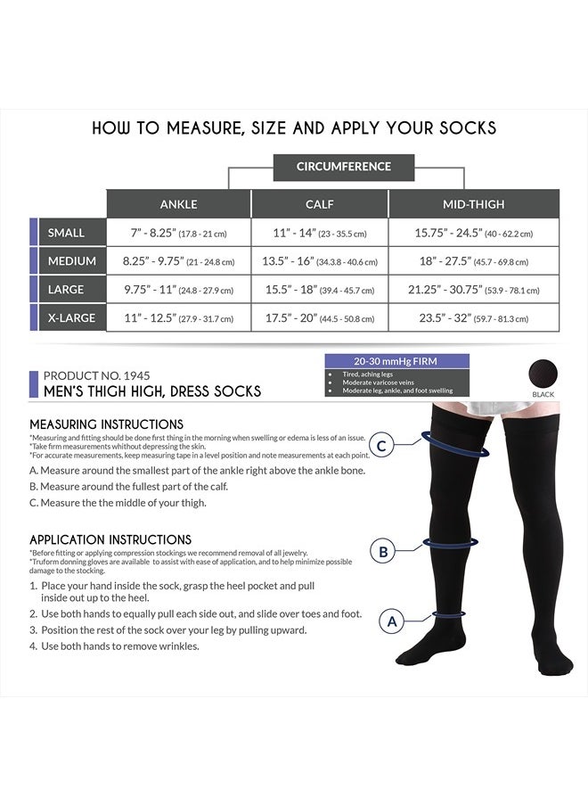 Truform - Compression Socks, 20-30 mmHg, Men's Dress Socks, Thigh High Over Knee Length, Black, X-Large - Image 1