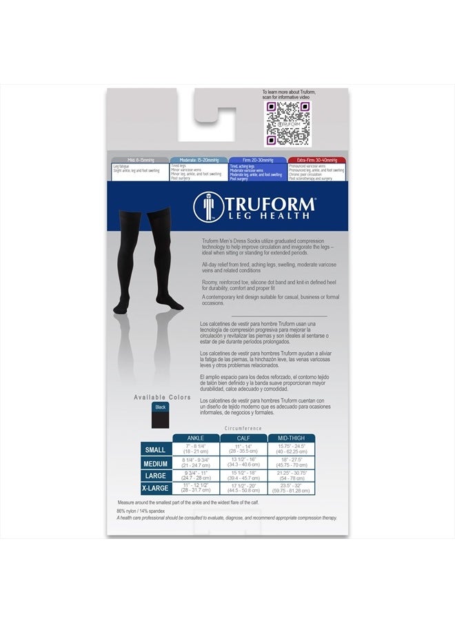 Truform - Compression Socks, 20-30 mmHg, Men's Dress Socks, Thigh High Over Knee Length, Black, X-Large - Image 1