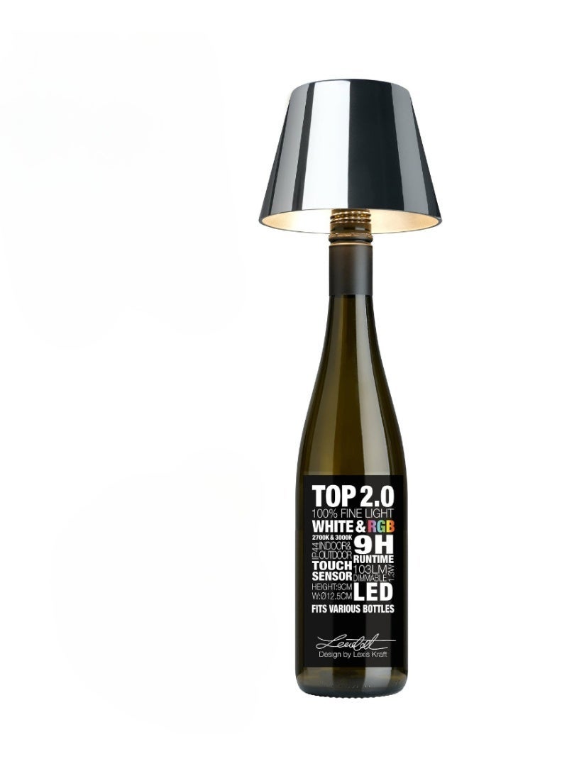 Sompex Top 2.0 Bottle Table Lamp (Glossy finish) | indoor & outdoor use | IP 44 Splashproof | 3 metallic colours | Stepless touch with dimmable and memory functions | 12.5x11 cm - Chrome - Image 1