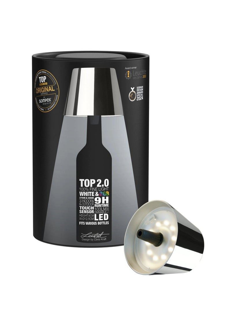 Sompex Top 2.0 Bottle Table Lamp (Glossy finish) | indoor & outdoor use | IP 44 Splashproof | 3 metallic colours | Stepless touch with dimmable and memory functions | 12.5x11 cm - Chrome - Image 3