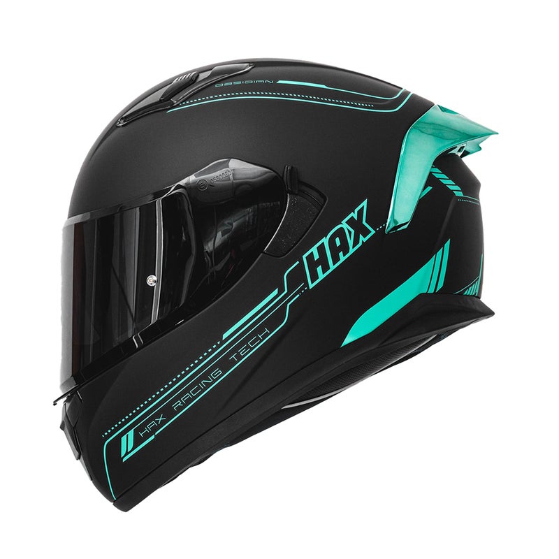 HAX Obsidian Full Face Dual Visor Adult Motorcycle Helmet for Motorbike Street Bike with Pinlock Ready DOT Approved Matte Black Aqua M