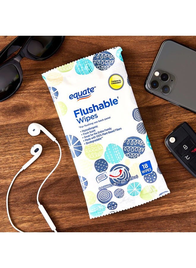 Equate Flushable Wipes, Fresh Scent, 18 Count, Travel Size - 3 Pack (54 Wipes Total), 6.8x5.5 In (17.2x13.9 Cm), Aloe, Vitamin E, for Adults Babies Children, Plant-based Fibers, Meets INDA Guidelines - Image 4