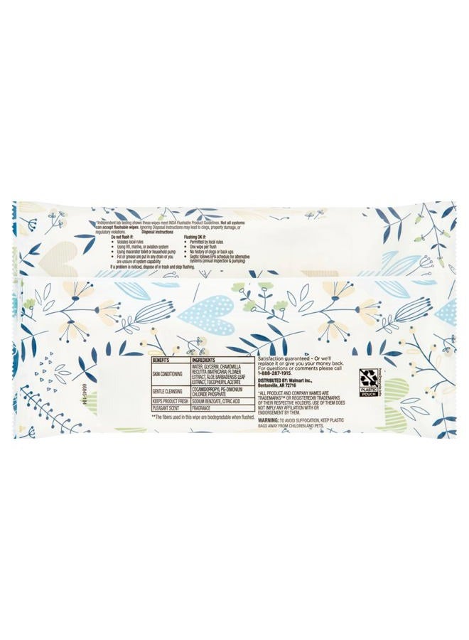 Equate Flushable Wipes, Fresh Scent, 18 Count, Travel Size - 3 Pack (54 Wipes Total), 6.8x5.5 In (17.2x13.9 Cm), Aloe, Vitamin E, for Adults Babies Children, Plant-based Fibers, Meets INDA Guidelines - Image 3
