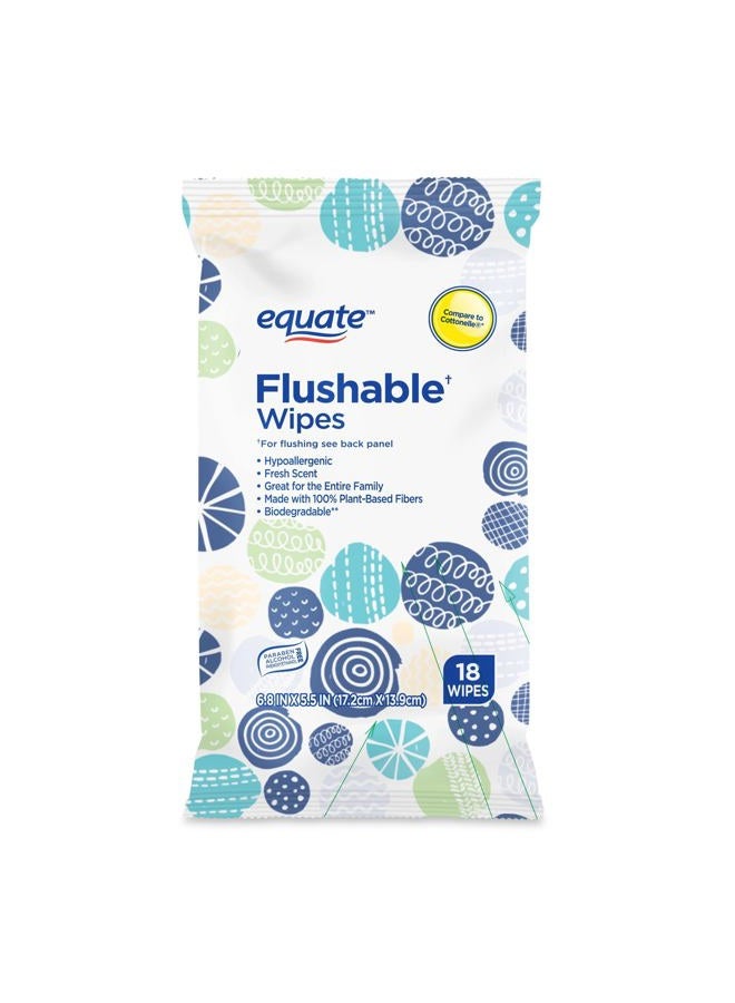 Equate Flushable Wipes, Fresh Scent, 18 Count, Travel Size - 3 Pack (54 Wipes Total), 6.8x5.5 In (17.2x13.9 Cm), Aloe, Vitamin E, for Adults Babies Children, Plant-based Fibers, Meets INDA Guidelines - Image 2
