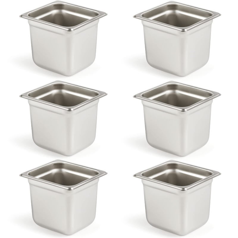 CURTA مجموعة CURTA من 6 قطع من أواني الفندق المضادة للاحتباس 16 حجم 6 بوصة عميق NSF تجاري 188 من الفولاذ المقاوم للصدأ
