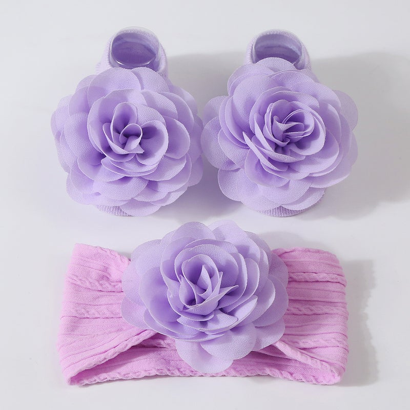 Generic Soft Knitted Baby Headband Flower Set Purple