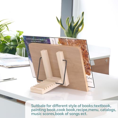 ZMHH Book Stand for Reading,8 Adjustable Height Holder Tray with Page Clips for Textbook/Cookbook/Music Scores/Tablet/,Lightweight Reading Hands Free Desktop Document Book Mount,Bamboo Holder-Oak Brown - Image 5