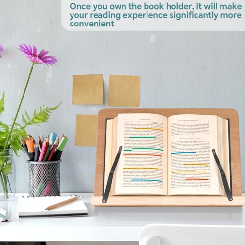 ZMHH Book Stand for Reading,8 Adjustable Height Holder Tray with Page Clips for Textbook/Cookbook/Music Scores/Tablet/,Lightweight Reading Hands Free Desktop Document Book Mount,Bamboo Holder-Oak Brown - Image 3