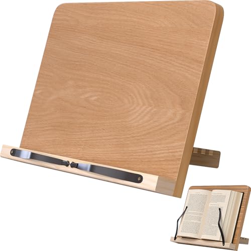 ZMHH Book Stand for Reading,8 Adjustable Height Holder Tray with Page Clips for Textbook/Cookbook/Music Scores/Tablet/,Lightweight Reading Hands Free Desktop Document Book Mount,Bamboo Holder-Oak Brown - Image 1