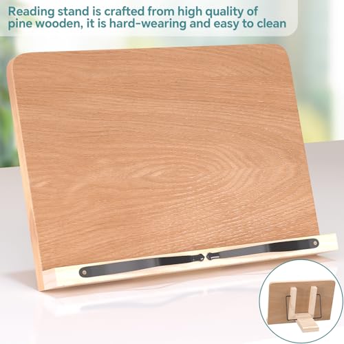 ZMHH Book Stand for Reading,8 Adjustable Height Holder Tray with Page Clips for Textbook/Cookbook/Music Scores/Tablet/,Lightweight Reading Hands Free Desktop Document Book Mount,Bamboo Holder-Oak Brown - Image 2