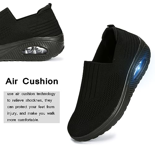 Touchmosees Women's Nursing Shoes Air Cushion Orthopedic Diabetic Wedge Sneaker Toning Rocker Platform Walking Shoes 2266 Black 39 - Image 2