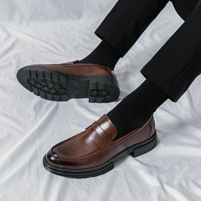 Plus Size Low-Top Fashion Casual Leather Shoes British Style Men'S Thick-Soled Slip-On Lazy Business Dress Trendy Shoes - Image 2