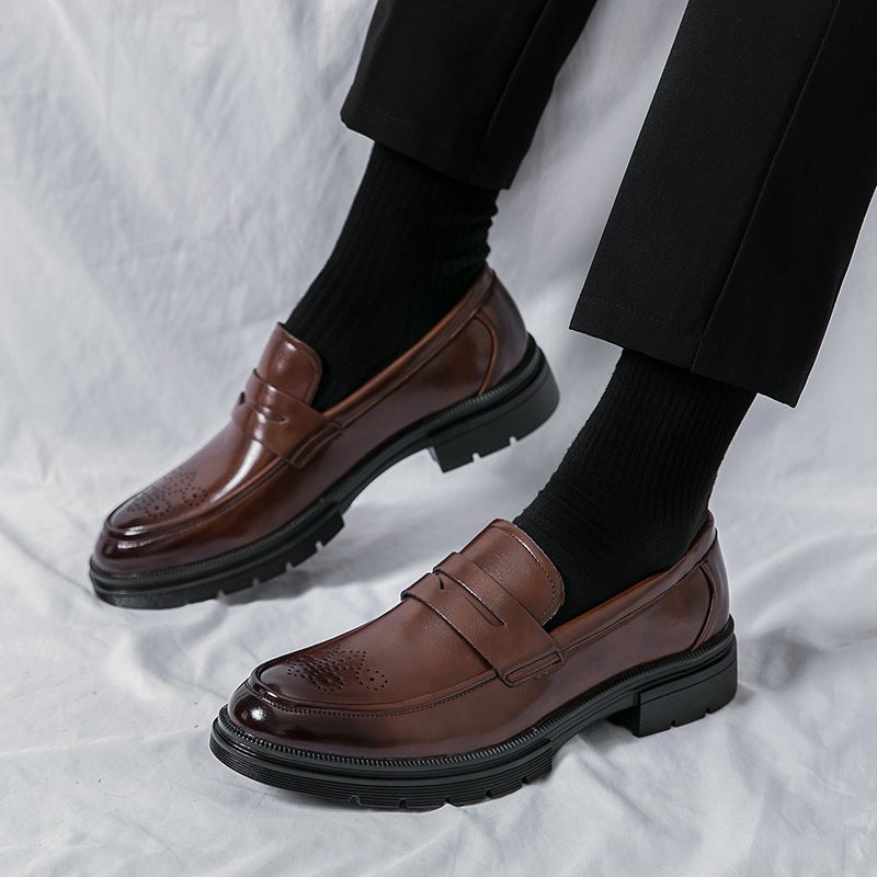 Plus Size Low-Top Fashion Casual Leather Shoes British Style Men'S Thick-Soled Slip-On Lazy Business Dress Trendy Shoes - Image 3