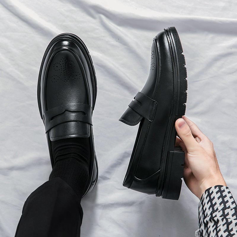 Plus Size Low-Top Fashion Casual Leather Shoes British Style Men'S Thick-Soled Slip-On Lazy Business Dress Trendy Shoes - Image 4
