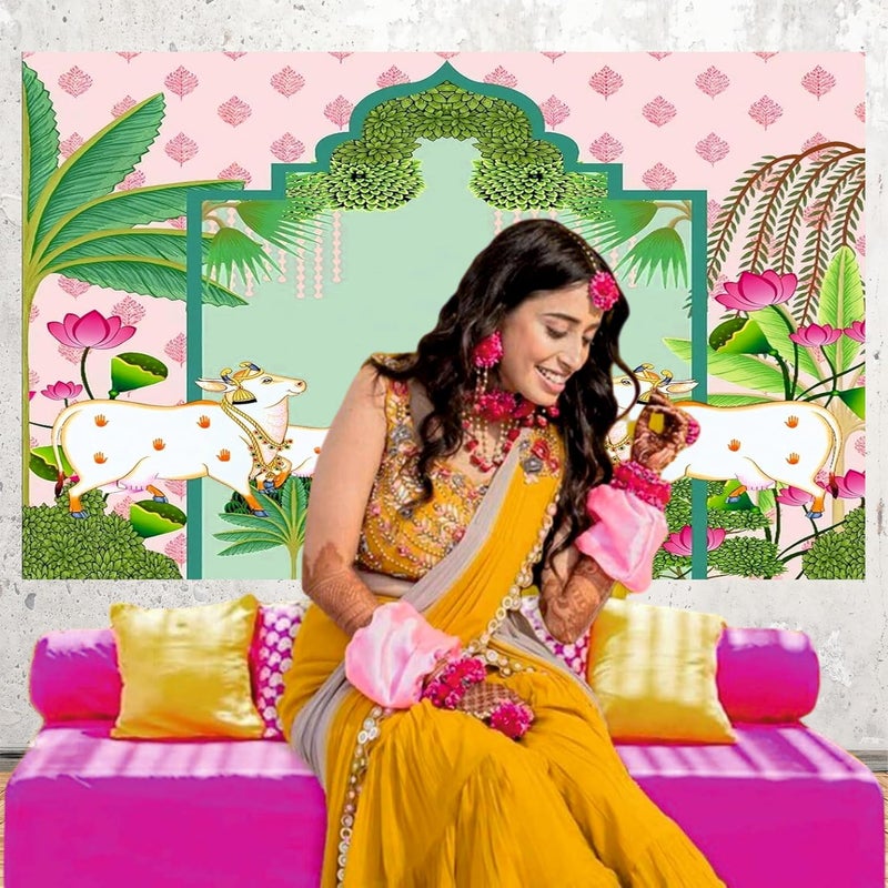 Party Baazaar Pichwai Backdrop Cloth | Cow Backdrop Cloth for Decoration | House Warming Decoration Backdrop (Pack of 1, Multicolor, Size: 8x5 Feet) - Image 4
