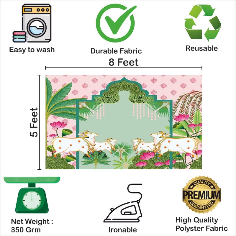 Party Baazaar Pichwai Backdrop Cloth | Cow Backdrop Cloth for Decoration | House Warming Decoration Backdrop (Pack of 1, Multicolor, Size: 8x5 Feet) - Image 5