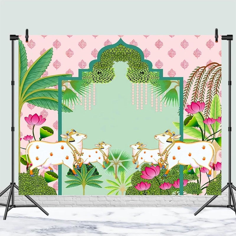 Party Baazaar Pichwai Backdrop Cloth | Cow Backdrop Cloth for Decoration | House Warming Decoration Backdrop (Pack of 1, Multicolor, Size: 8x5 Feet) - Image 2