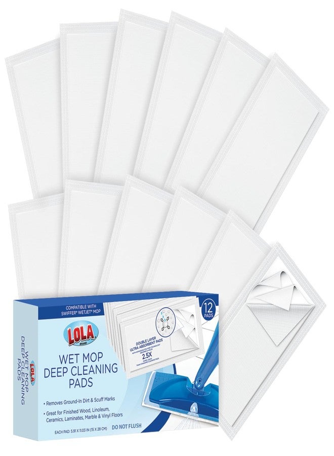 لولا عبوات إعادة تعبئة LOLA Wet Jet، عبوة من 12 قطعة، متوافقة مع ممسحة Swiffer Wet Jet، وسادات تنظيف أرضيات للاستخدام مرة واحدة - للخشب الصلب، والمشمع، والصفائح، والرخام، والفينيل - Image 1